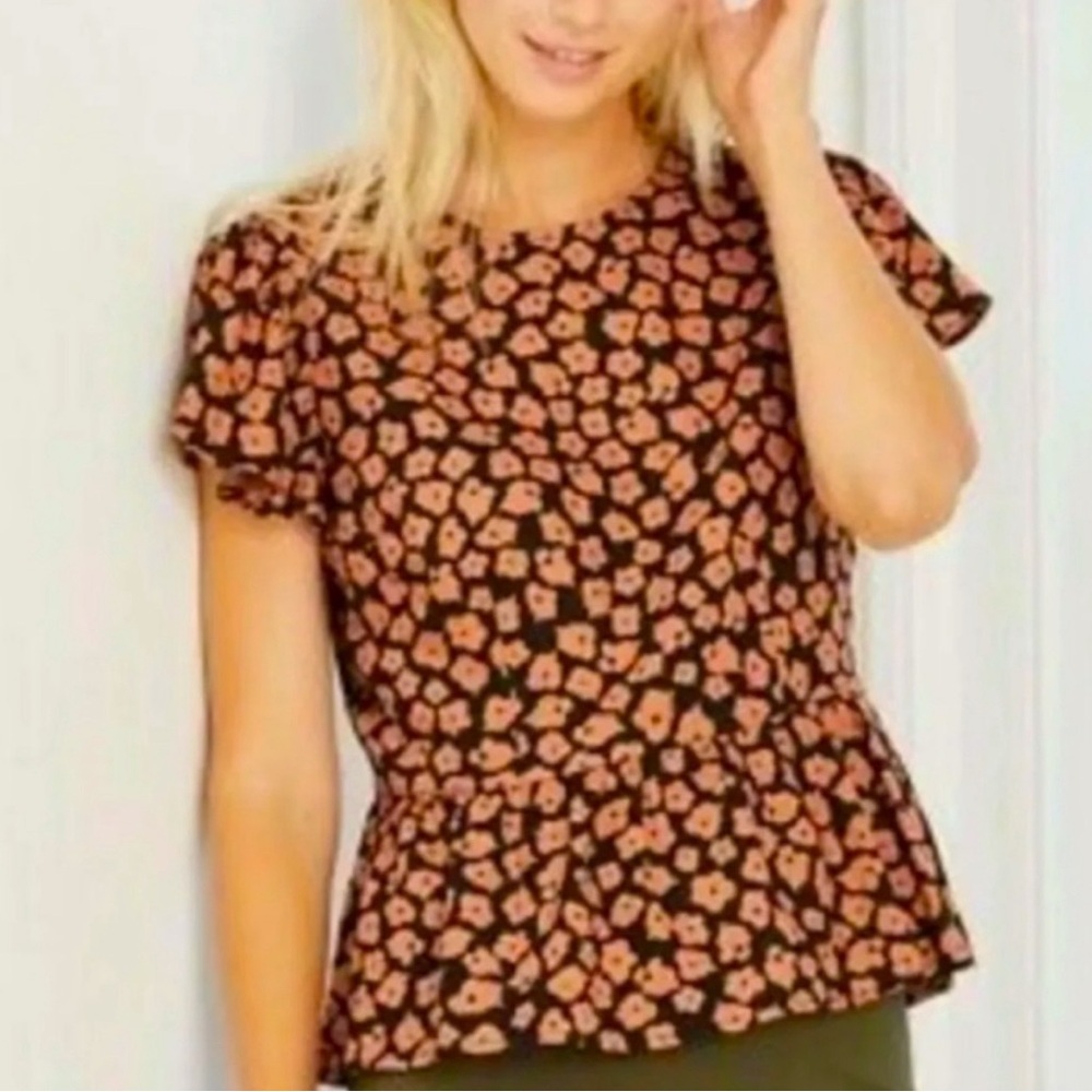Floral Print Linen Blend Peplum Blouse